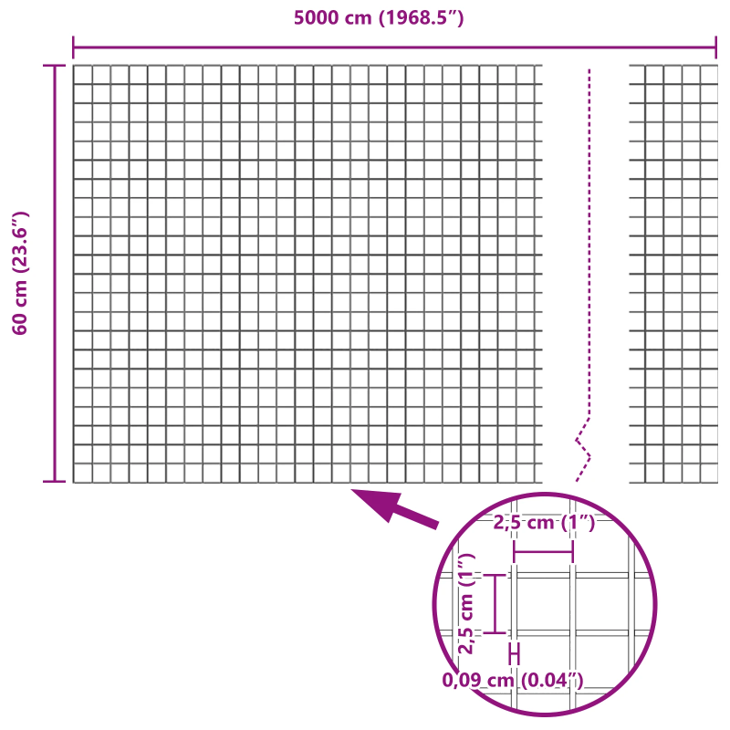 vidaXL Metinātās stieples žogs Zaļa 0.6 x 50 m