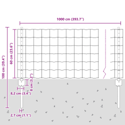 vidaXL Žogs ar stabu Pelēka 0,6 x 10 m Tērauds un PVC