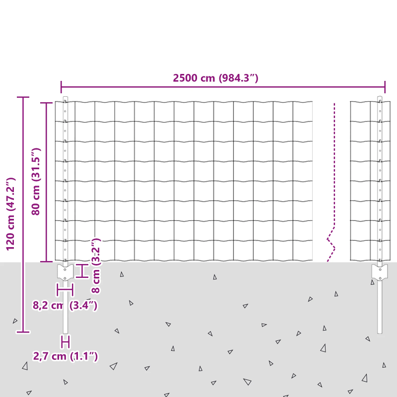 vidaXL Žogs ar stabu Sudraba 0,8 x 25 m Tērauds