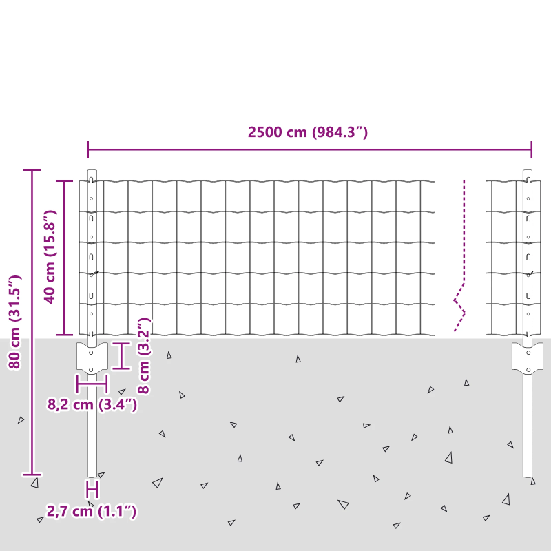 vidaXL Žogs ar stabu Sudraba 0,4 x 25 m Tērauds