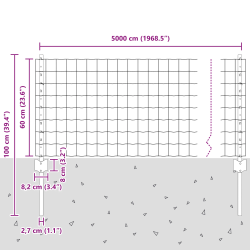 vidaXL Žogs ar stabu Sudraba 0,6 x 50 m Tērauds