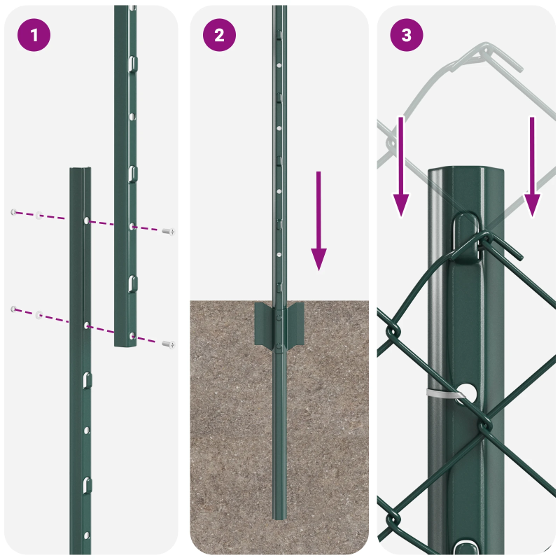 vidaXL Žogs ar stabu Zaļa 1 x 25 m Tērauds un PVC