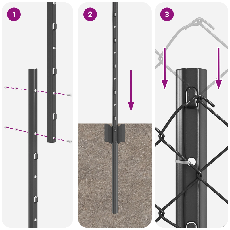 vidaXL Žogs ar stabu Pelēka 1 x 25 m Tērauds un PVC