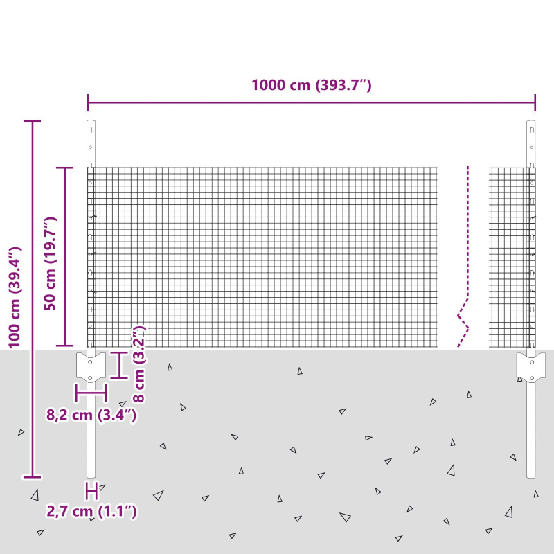 vidaXL Žogs ar stabu Sudraba 0,5 x 10 m Tērauds