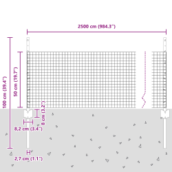 vidaXL Žogs ar stabu Sudraba 0,5 x 25 m Tērauds