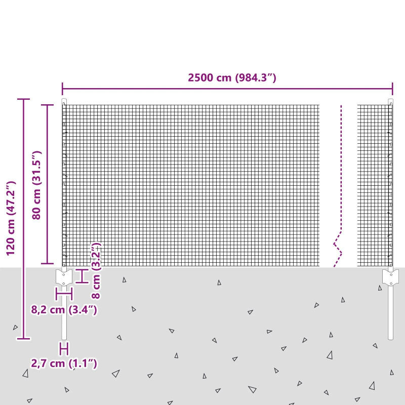 vidaXL Žogs ar stabu Sudraba 0,8 x 25 m Tērauds