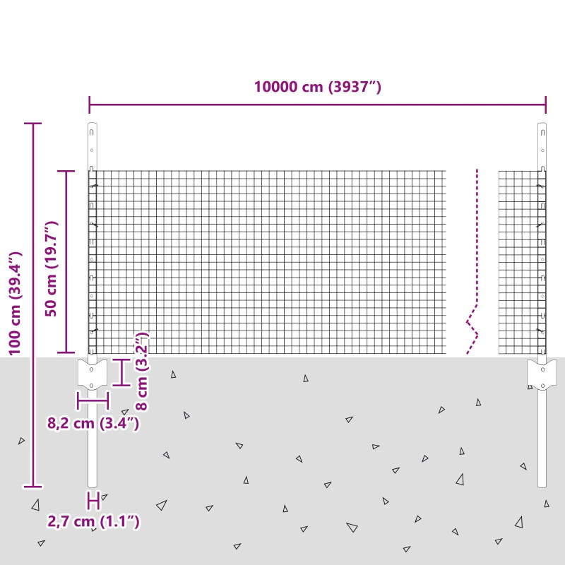 vidaXL Žogs ar stabu Sudraba 0,5 x 100 m Tērauds