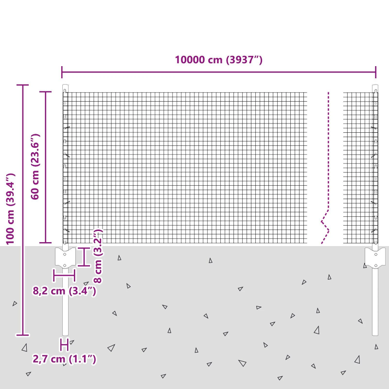 vidaXL Žogs ar stabu Sudraba 0,6 x 100 m Tērauds