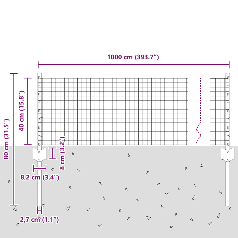 vidaXL Žogs ar stabu Pelēka 0,4 x 10 m Tērauds un PVC
