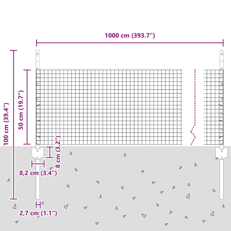 vidaXL Žogs ar stabu Pelēka 0,5 x 10 m Tērauds