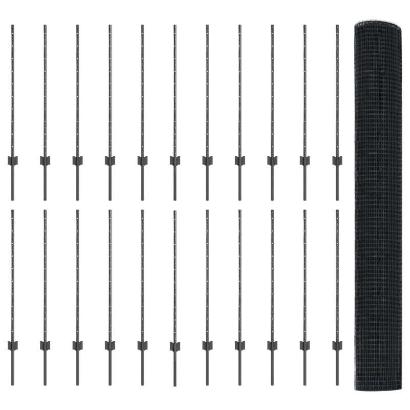 vidaXL Žogs ar stabu Pelēka 1 x 50 m Tērauds un PVC