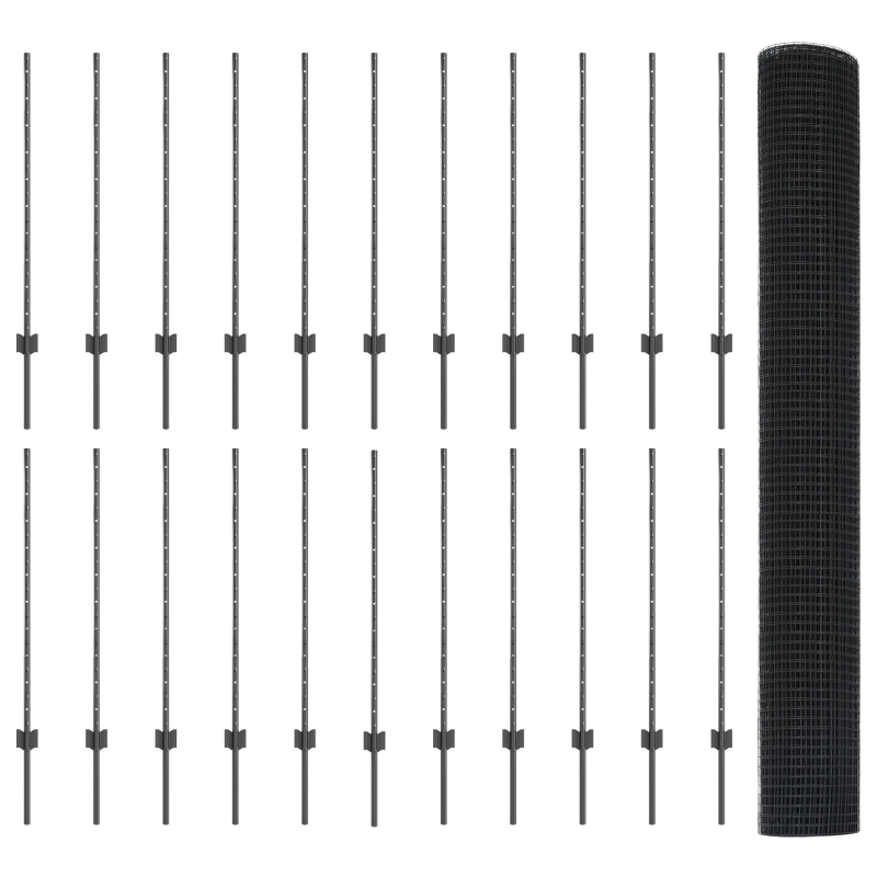 vidaXL Žogs ar stabu Pelēka 1 x 50 m Tērauds un PVC