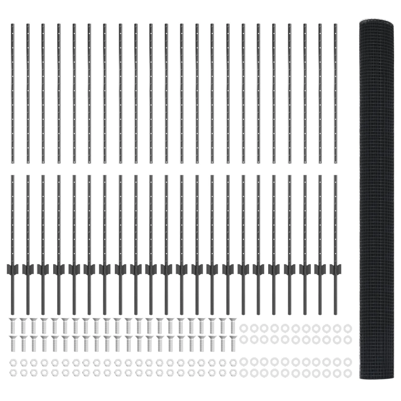 vidaXL Žogs ar stabu Pelēka 1,4 x 50 m Tērauds un PVC