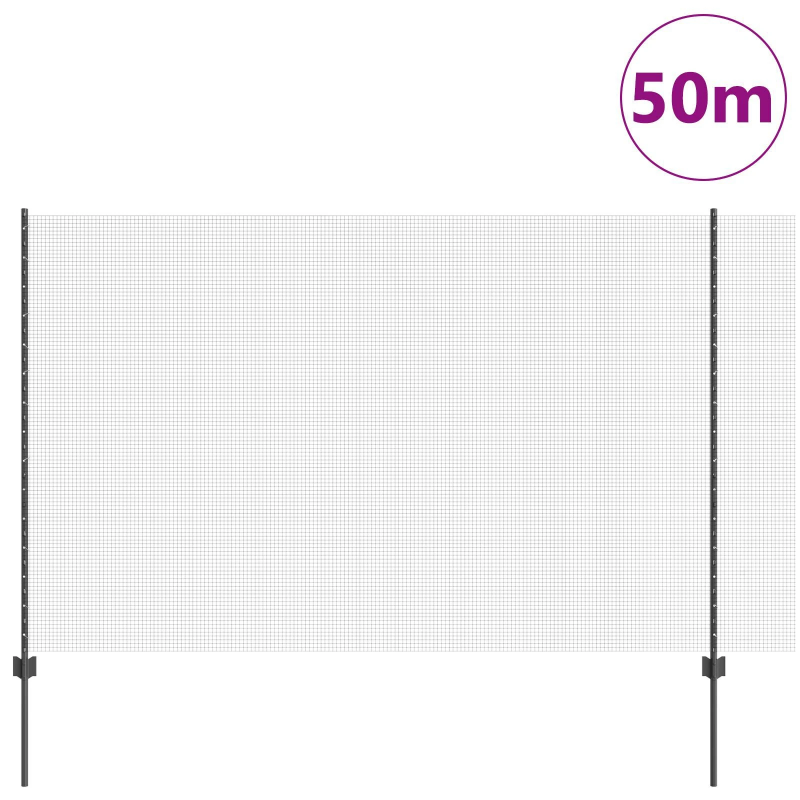 vidaXL Žogs ar stabu Pelēka 1,5 x 50 m Tērauds un PVC
