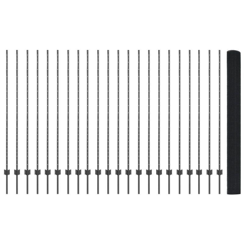 vidaXL Žogs ar stabu Pelēka 1,5 x 50 m Tērauds un PVC