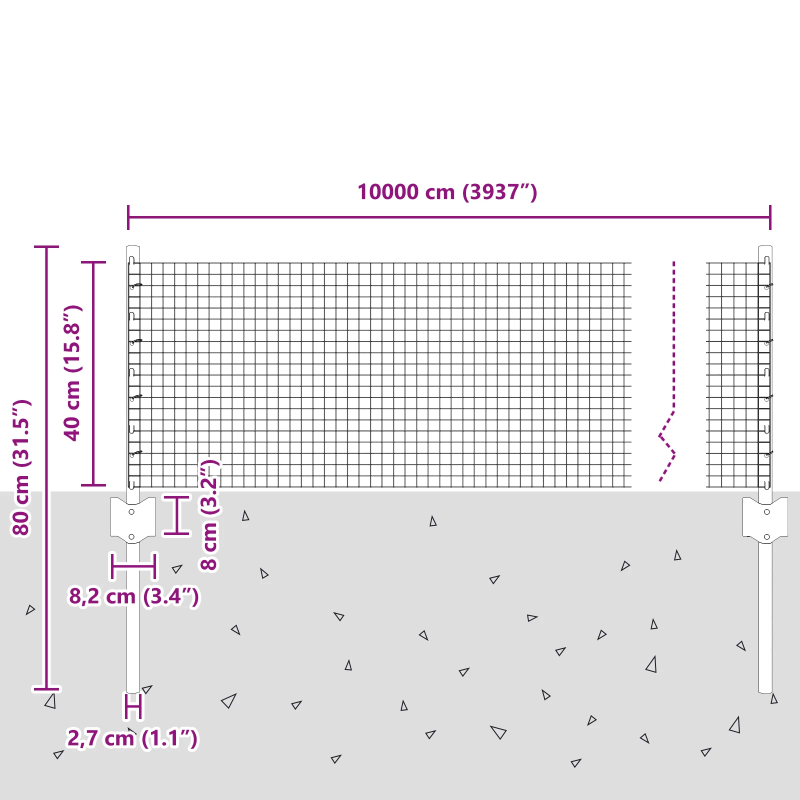 vidaXL Žogs ar stabu Pelēka 0,4 x 100 m Tērauds un PVC