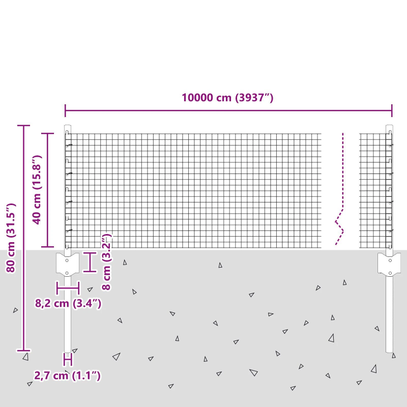 vidaXL Žogs ar stabu Pelēka 0,4 x 100 m Tērauds un PVC
