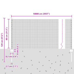 vidaXL Žogs ar stabu Pelēka 0,8 x 100 m Tērauds un PVC