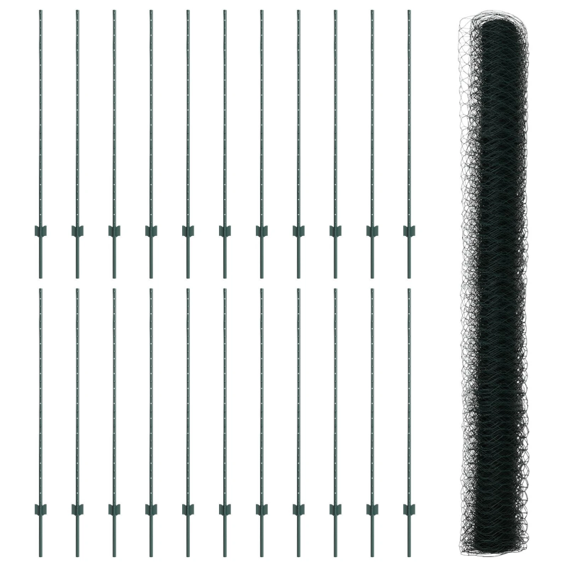 vidaXL Žogs ar stabu Zaļa 1,4 x 50 m Tērauds un PVC