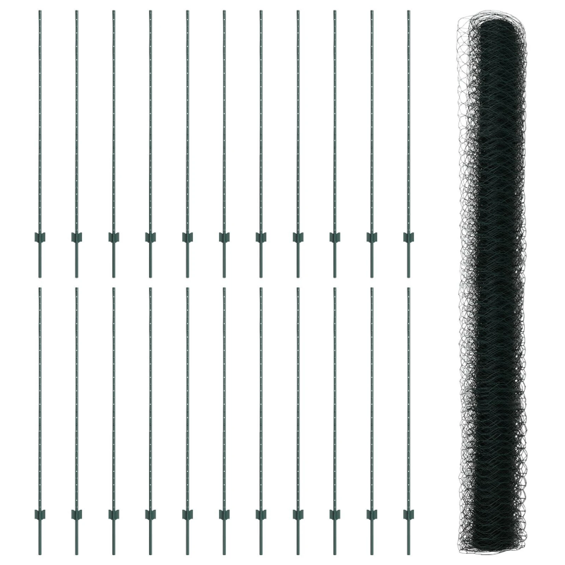 vidaXL Žogs ar stabu Zaļa 1,5 x 50 m Tērauds un PVC