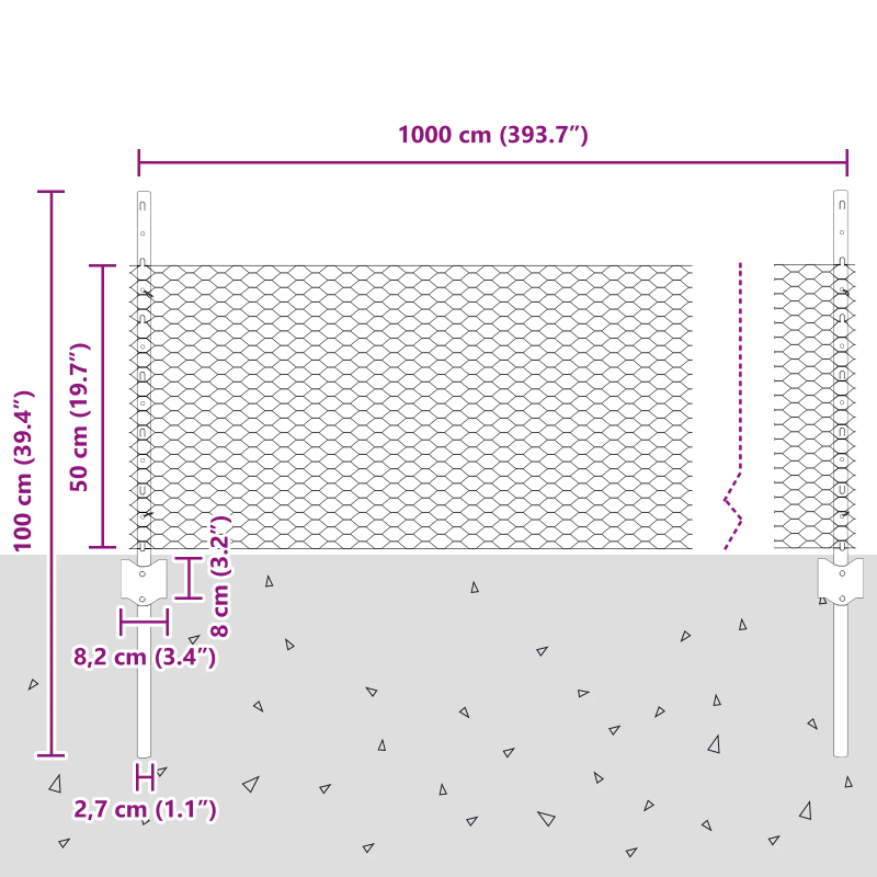 vidaXL Žogs ar stabu Pelēka 0,5 x 10 m Tērauds un PVC