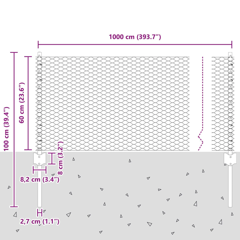 vidaXL Žogs ar stabu Sudraba 0,6 x 10 m Tērauds