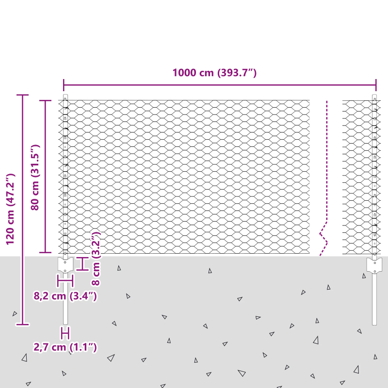 vidaXL Žogs ar stabu Sudraba 0,8 x 10 m Tērauds