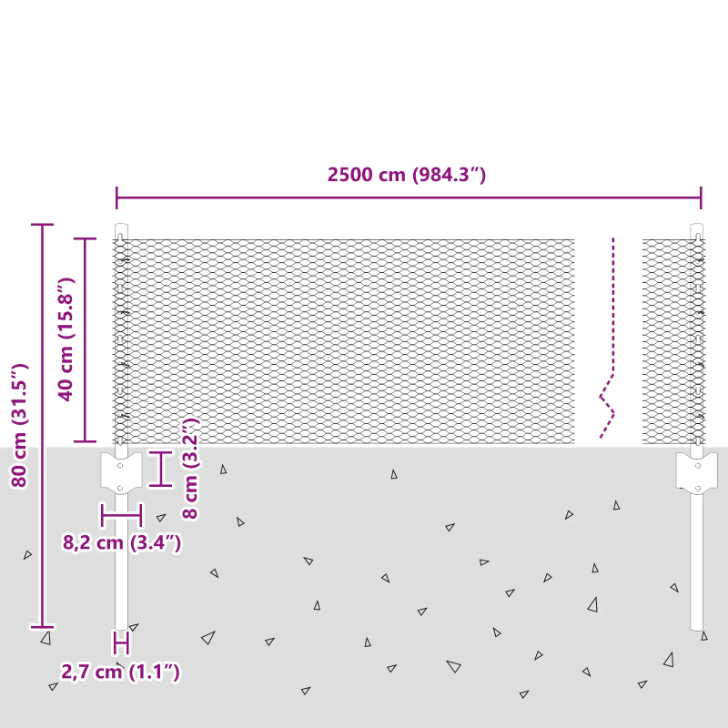vidaXL Žogs ar stabu Sudraba 0,4 x 25 m Tērauds