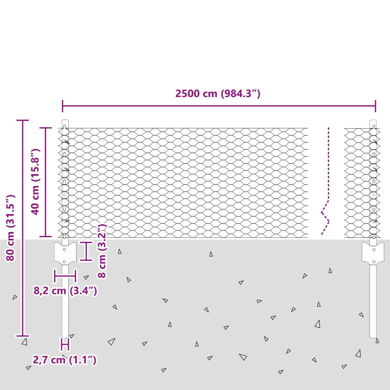 vidaXL Žogs ar stabu Sudraba 0,4 x 25 m Tērauds