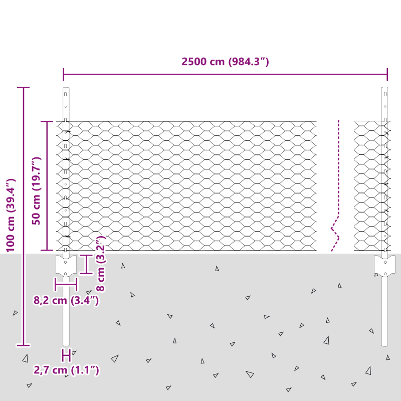 vidaXL Žogs ar stabu Sudraba 0,5 x 25 m Tērauds