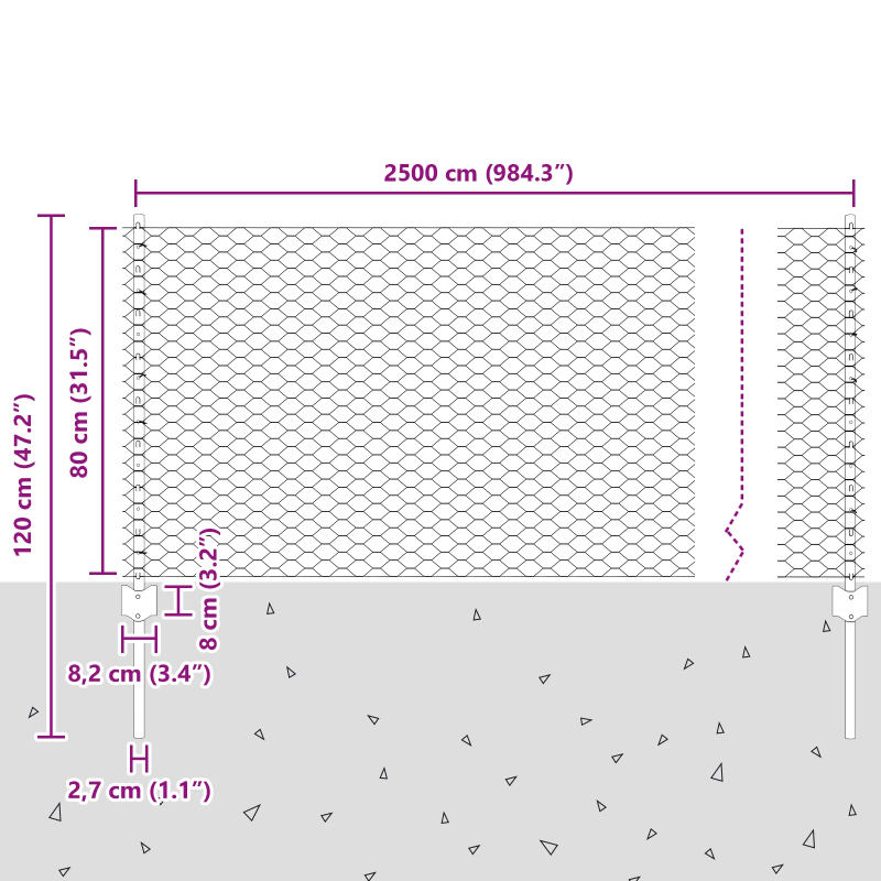 vidaXL Žogs ar stabu Sudraba 0,8 x 25 m Tērauds