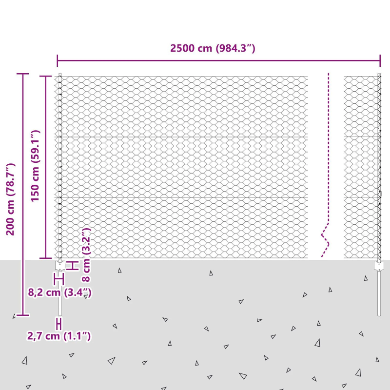 vidaXL Žogs ar stabu Sudraba 1,5 x 25 m Tērauds