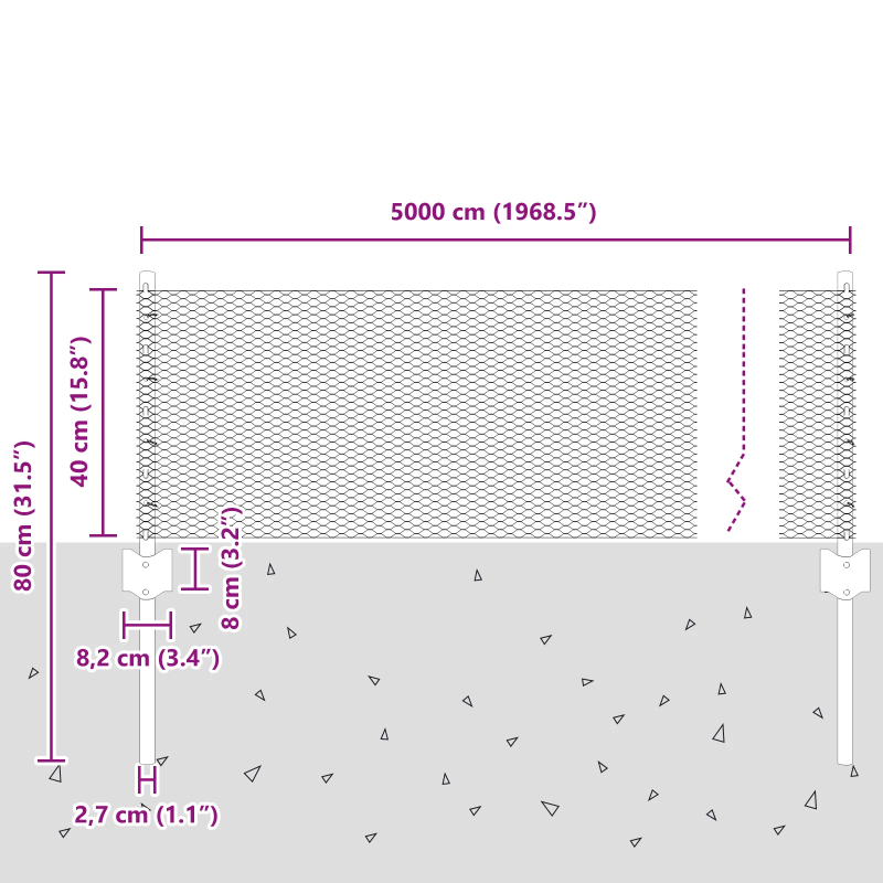 vidaXL Žogs ar stabu Sudraba 0,4 x 50 m Tērauds