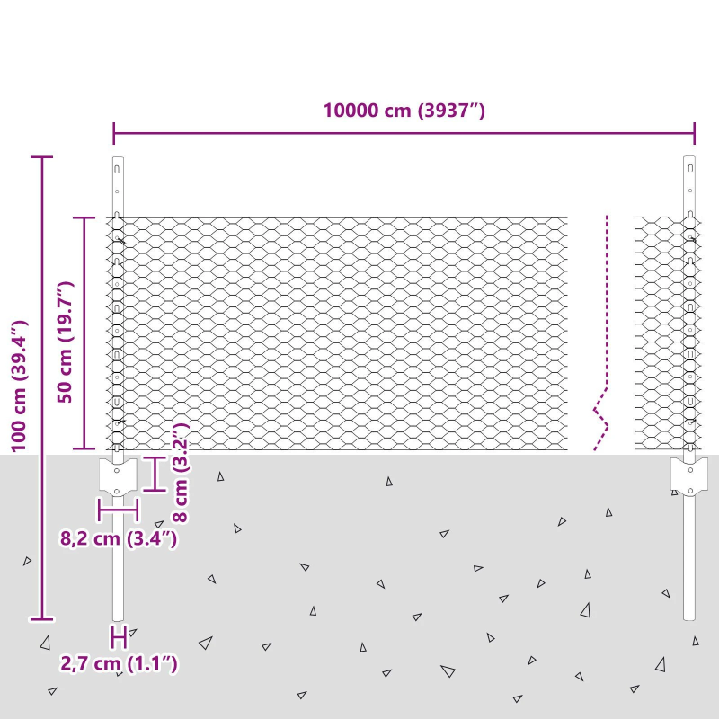 vidaXL Žogs ar stabu Sudraba 0,5 x 100 m Tērauds