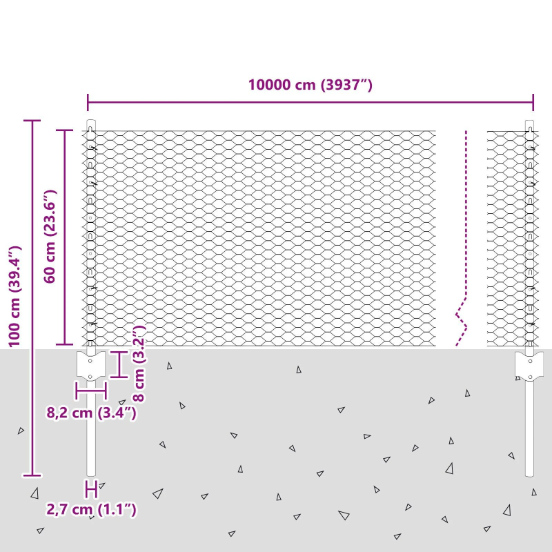vidaXL Žogs ar stabu Sudraba 0,6 x 100 m Tērauds