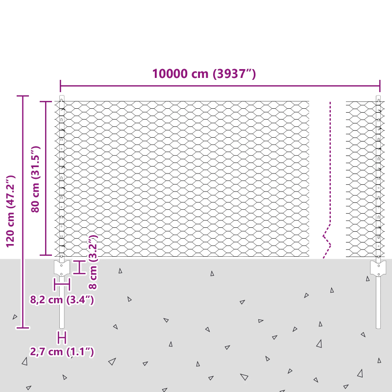 vidaXL Žogs ar stabu Sudraba 0,8 x 100 m Tērauds