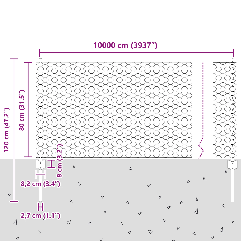 vidaXL Žogs ar stabu Sudraba 0,8 x 100 m Tērauds