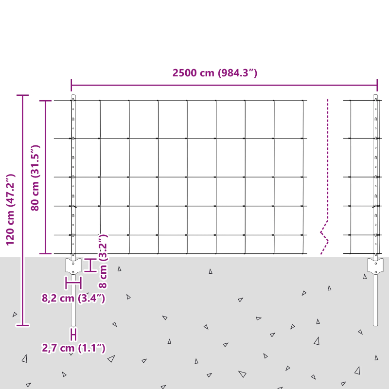 vidaXL Žogs ar stabu Sudraba 0,8 x 25 m Tērauds