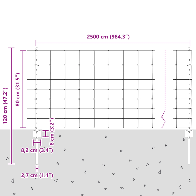 vidaXL Žogs ar stabu Sudraba 0,8 x 25 m Tērauds