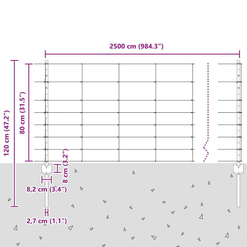 vidaXL Žogs ar stabu Sudraba 0,8 x 25 m Tērauds