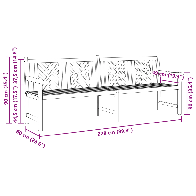 vidaXL sols Brūna 228 x 60 x 90 cm Ciets tekša koks