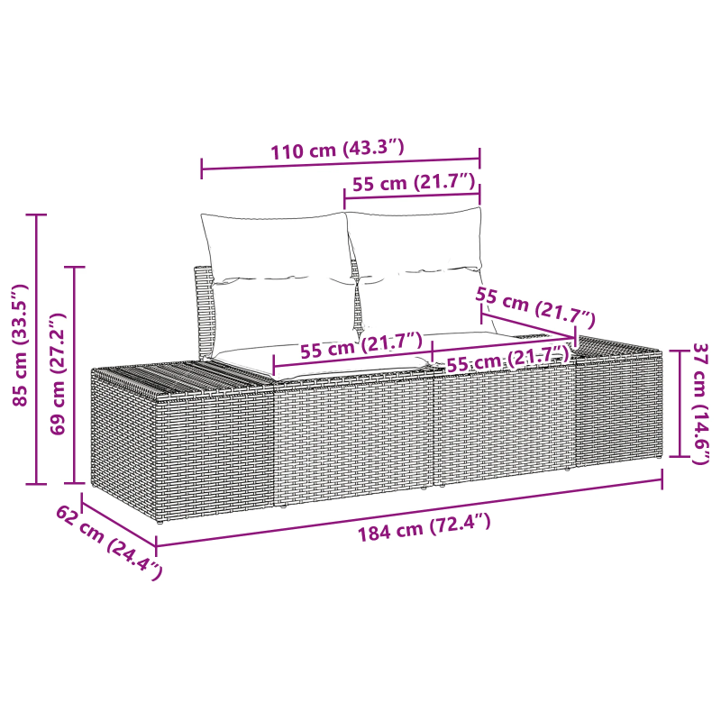 vidaXL Dārza dīvāns Pelēka 123 x 62 x 69cm poliratāns