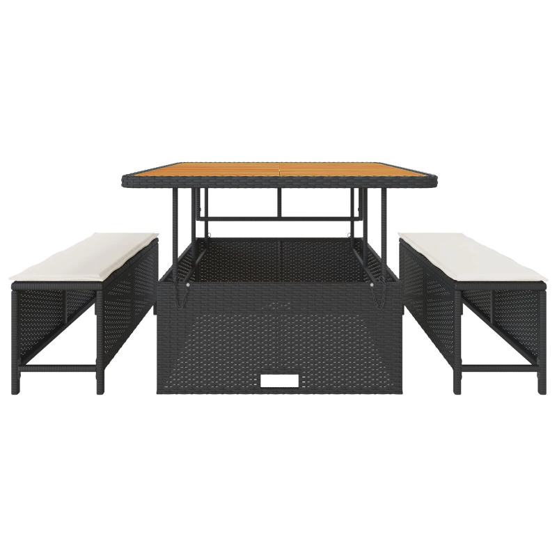 vidaXL Dārza ēdamgalds Melna poliratāns