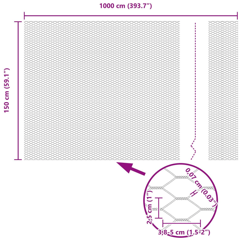 vidaXL Sešstūra žogs Zaļa 1,5 x 10 m PVC