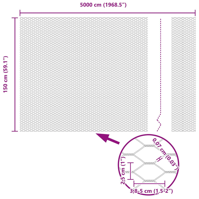 vidaXL Sešstūra žogs Zaļa 1,5 x 50 m PVC