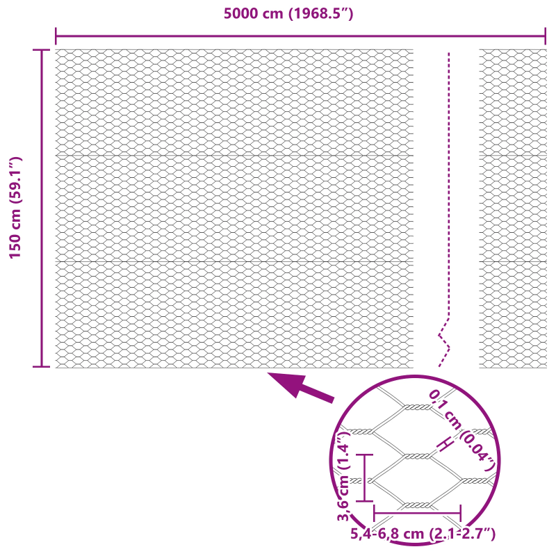 vidaXL Sešstūra žogs Zaļa 1,5 x 50 m PVC