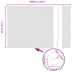 vidaXL Sešstūra žogs Zaļa 0,6 x 100 m PVC