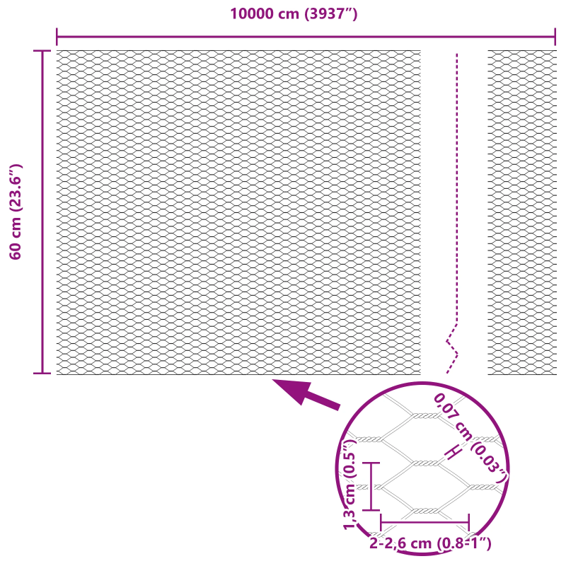 vidaXL Sešstūra žogs Zaļa 0,6 x 100 m PVC