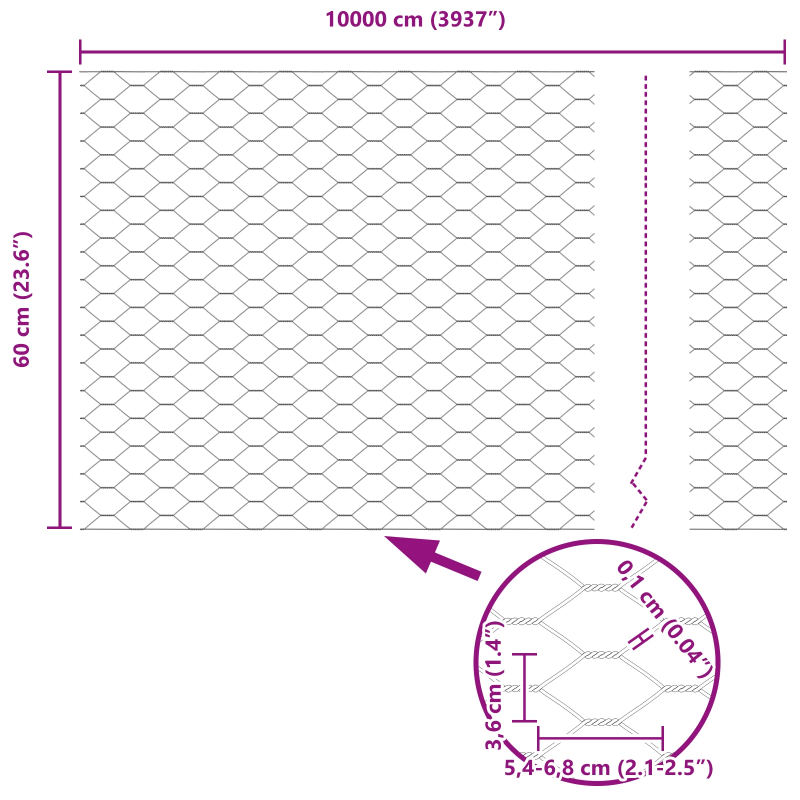 vidaXL Sešstūra žogs Zaļa 0,6 x 100 m PVC