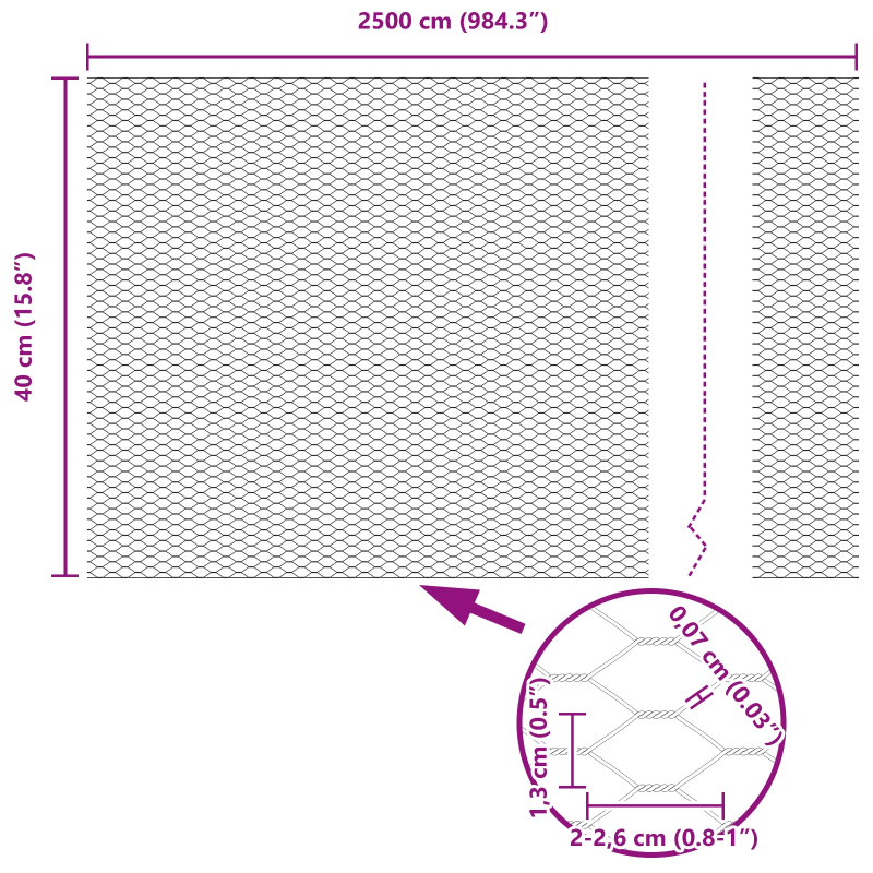 vidaXL Sešstūra žogs Pelēka 0,4 x 25 m PVC